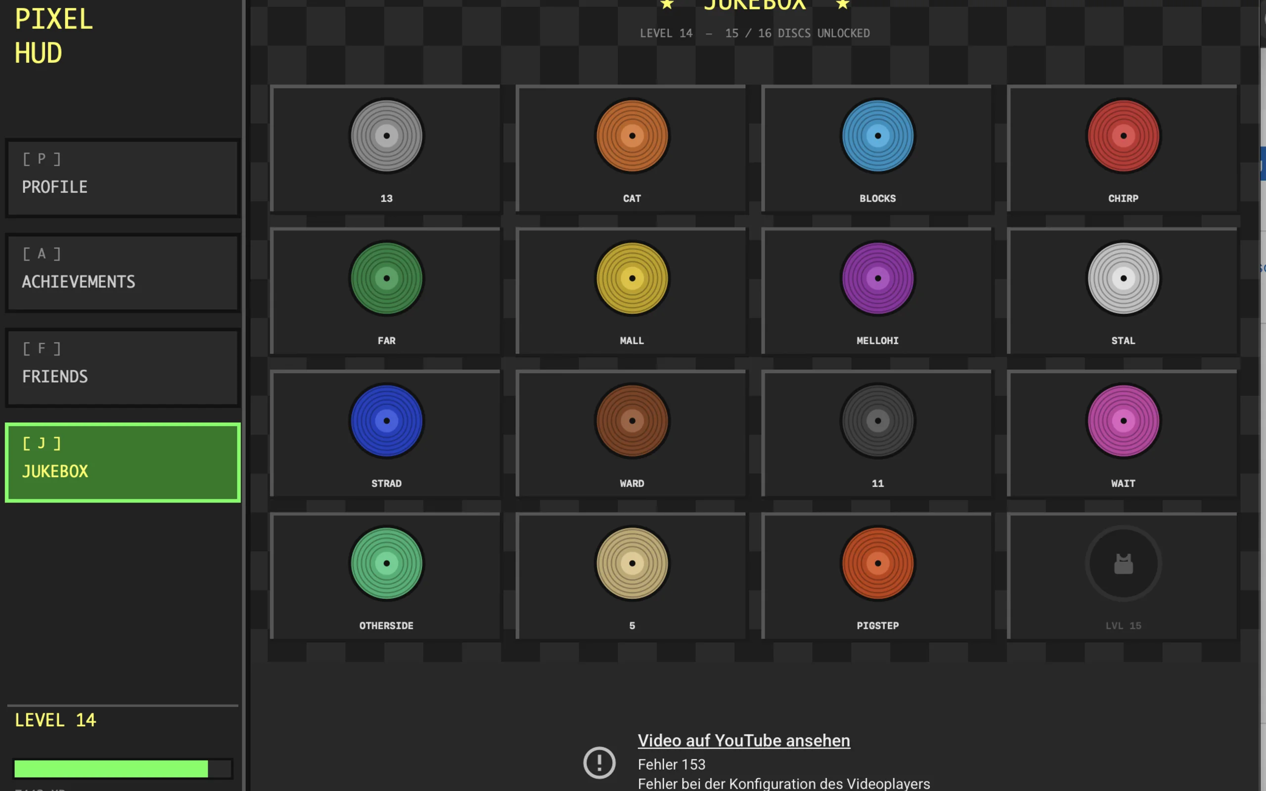 The current PixelHUD jukebox screen
